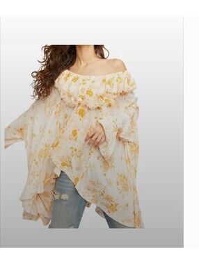 Free People Loretta tunic top oversized ruffle boho chic floral size XS up to XL